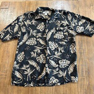 BANANA JOE Men's Hawaiian Shirt Size Medium 100% Silk Black & Beige Vacation M